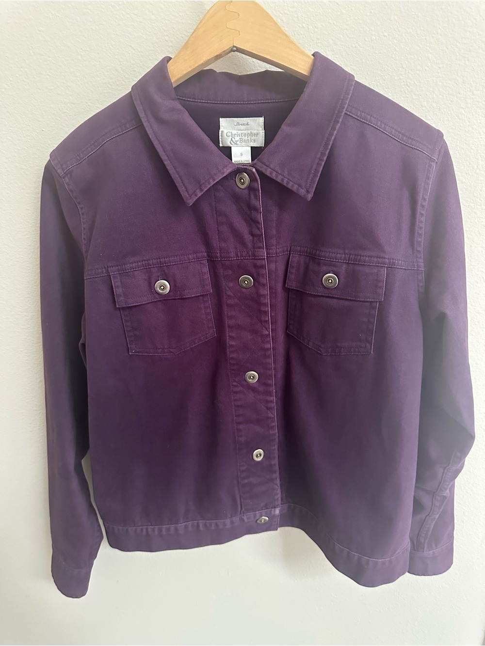 Christopher & Banks Deep Purple Button-Front Jean Jacket, Size Small